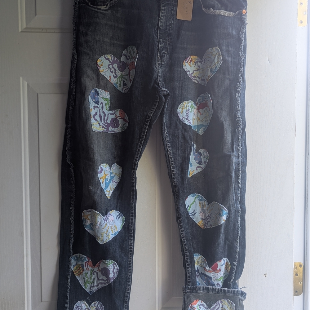 Heart Patterned Boot Cut Jeans